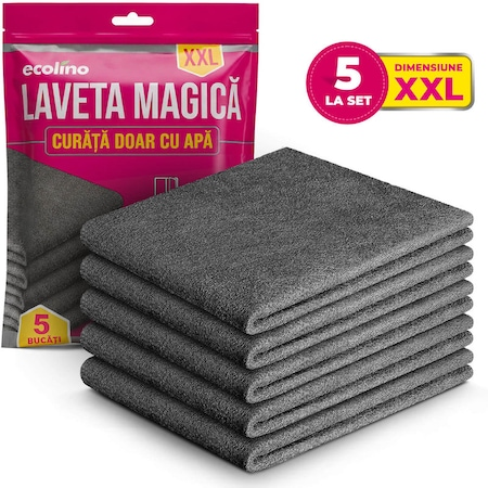 Ecolino Laveta Magica Originala XXL 40x30 CM, set de 5, curatare doar cu apa si fara urme, pentru toate suprafetele - Geamuri si Sticla, Inox, Mobila, Pardoseli