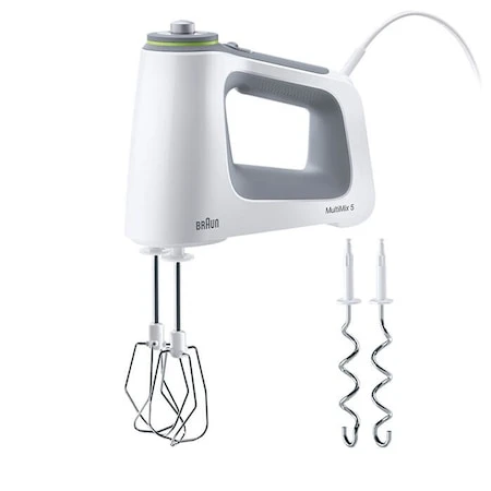 Mixer de mana Braun MultiMix 5 HM5100WH, 750 W, 9 viteze + Turbo, Tehnologie SmartMix, 2 teluri, 2 carlige pentru aluat, Alb - eMAG.ro