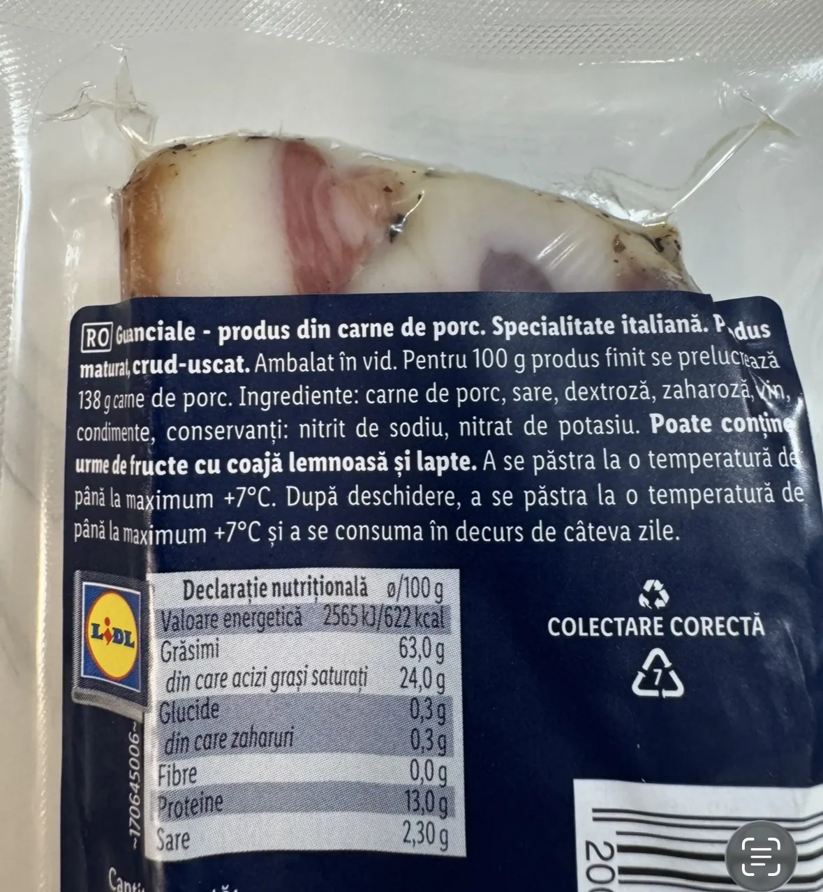 Eticheta Guanciale cumpărat de la Lidl