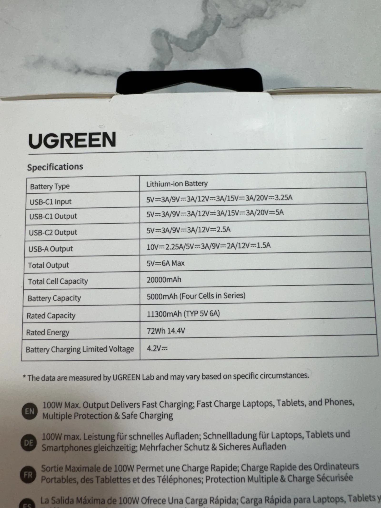 Specificații baterie externă Ugreen 100w