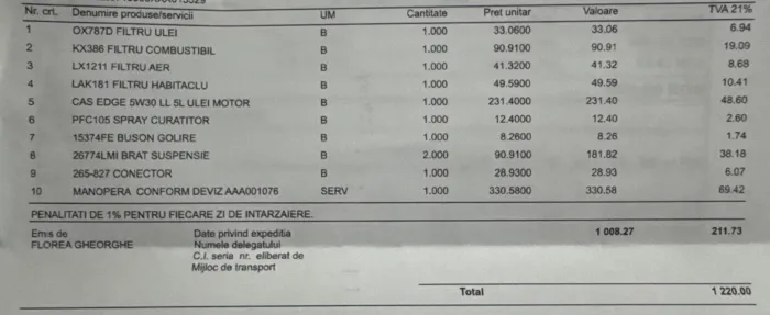 Factura revizie Volkswagen Jetta 2015