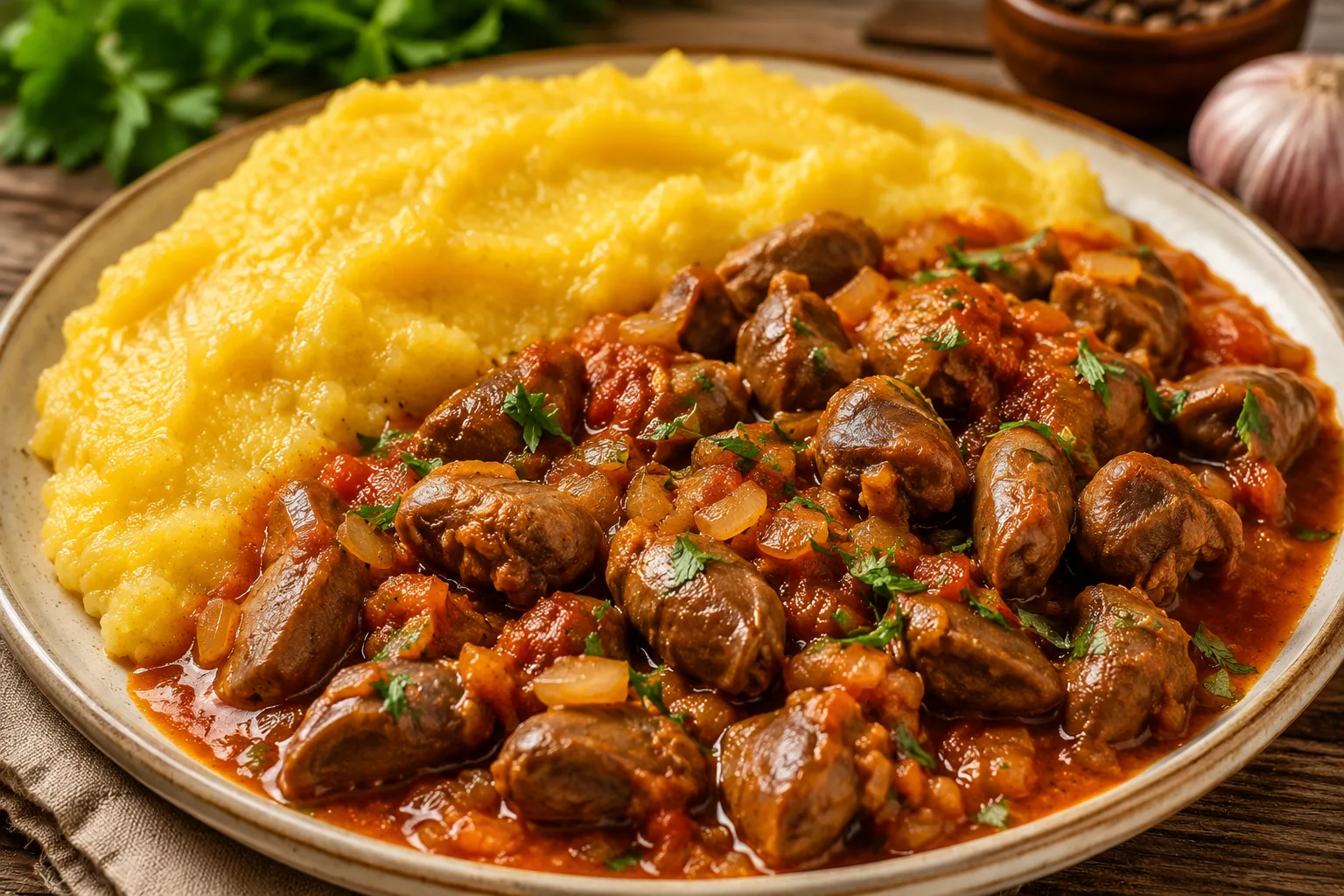 mancare de inimi si pipote cu mamaliga