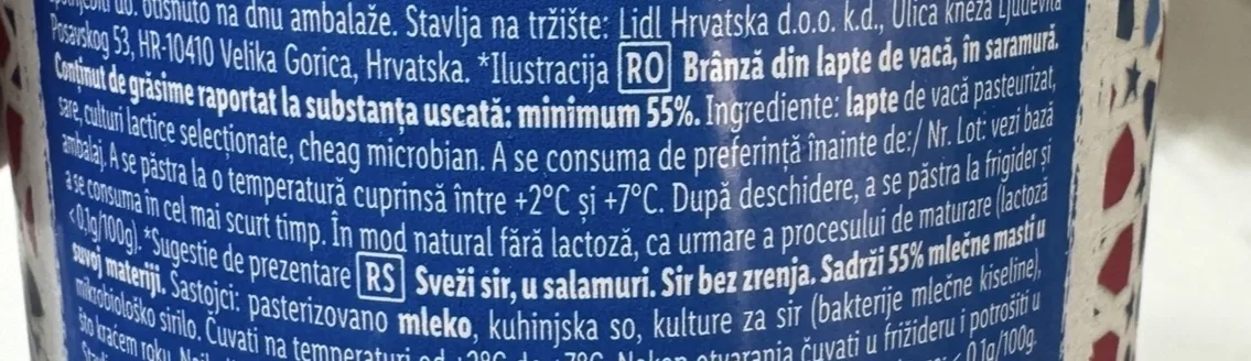 Eticheta telemea Milbona din Lidl