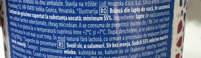 Eticheta telemea Milbona din Lidl