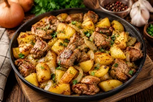 cartofi taranesti cu ceafa de porc si coriandru